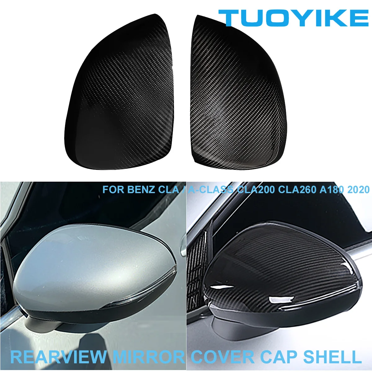 Car Real Carbon Fiber Rearview Mirror Cover Cap Shell Sticker For Mercedes BENZ W118 CLA / A-Class CLA2600 CLA260 A180 AMG 2020