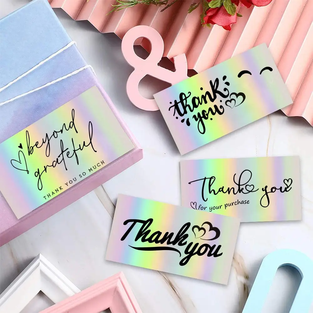 50PCS Gift Holographic Silver Retail Store For E-commerce Thanks Notes \