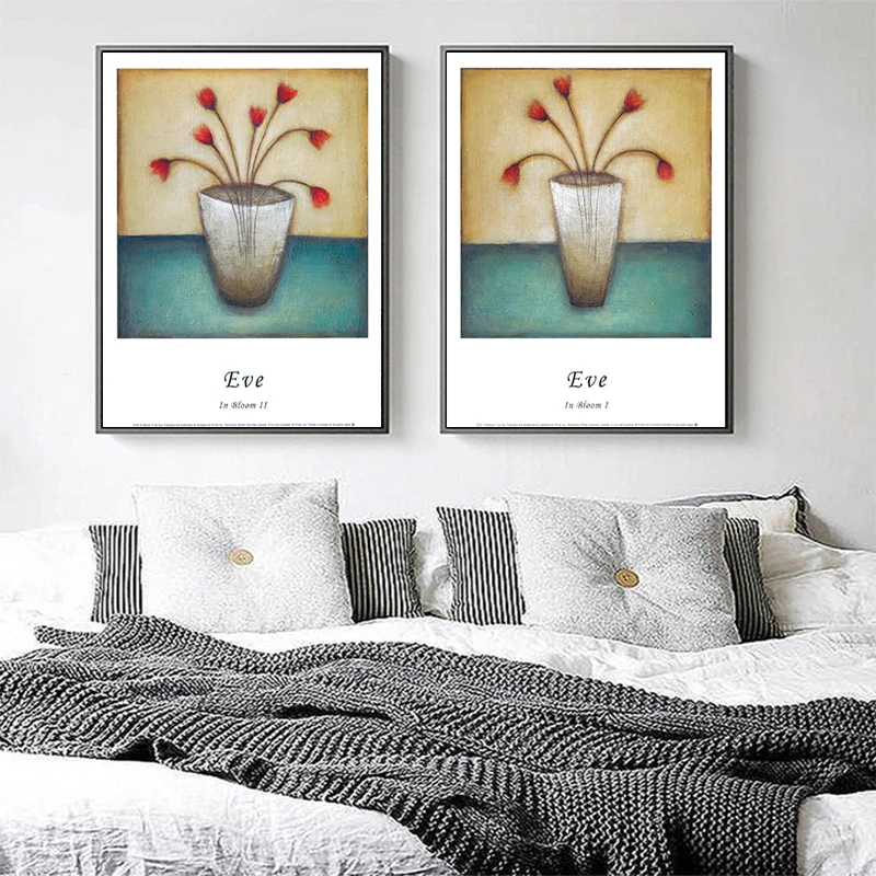 Abstract Nodic Classial Flower Paintings Living room Canvas Print Posters Modern Pot Wall Art for Home Decor Bedroom Quotes