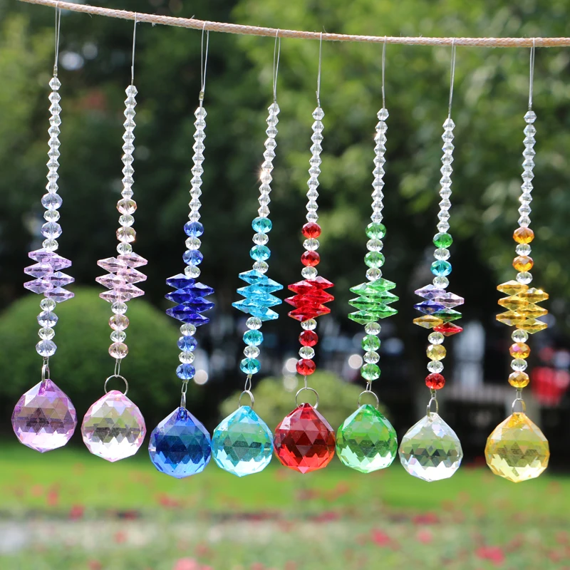 8PCS/L Chakra Crystal Suncatcher Chandelier Crystal Ball Prisms Pendant Rainbow Maker Hanging Ornament Window Home Wedding Decor