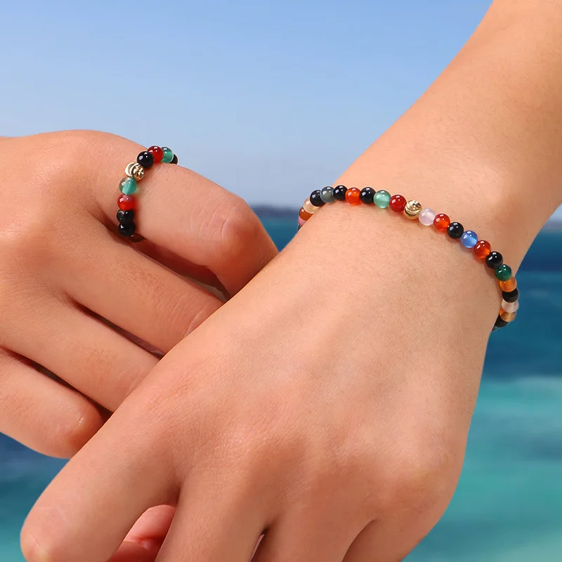 4mm Bohemia Energy Beads Bracelet Natural Colorful Stones Yoga Healing Ring Jewelry Gift - Fashionable Pulsera for Friendship