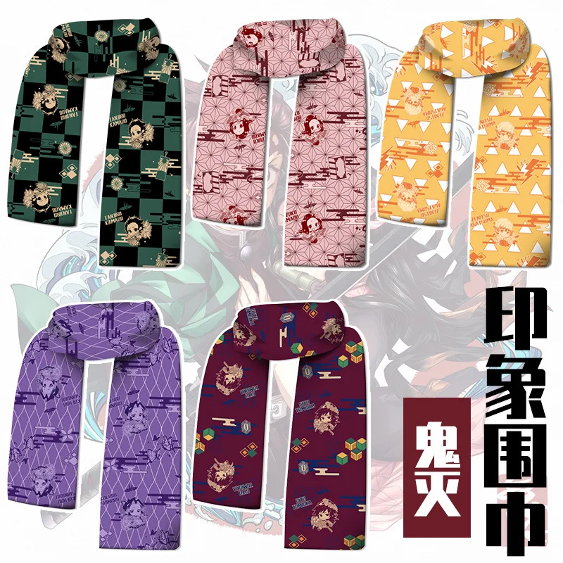 

Anime Demon Slayer Printed Scarf Kimetsu No Yaiba Kamado Tanjirou Nezuko Warm Scarfs Washable High Quality Shawl Party Gift