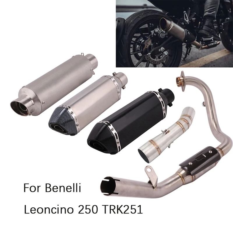 Full Exhaust System for Benelli Leoncino 250 TRK251 Motorcycle Exhaust Pipe Header Middle Link Pipe Slip On 51mm Muffler Escapes