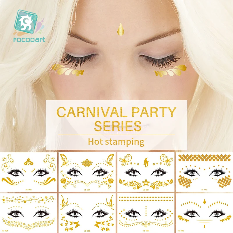 

1Sheet Gold silver Face Tattoo Waterproof Bronzing Freckles Make Up Body Art Flash tattoo Sticker eye decals Bride tribe party