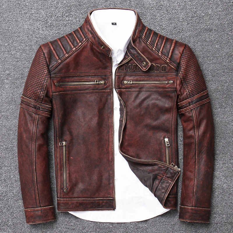 100% Genuine Leather Jacket Men Autumn Winter Clothes 2020 Streetwear Men's Cow Coat Slim Fit Moto Biker Leather Jacket U-15718