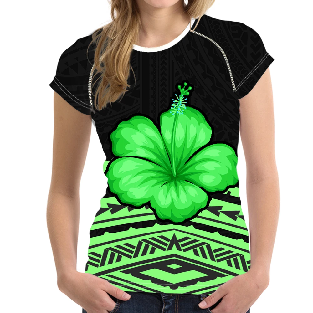 Round Leading Step Breathable Fashion Women's T-Shirt Polynesian Department Drop Print Summer Casual Short Sleeved Top