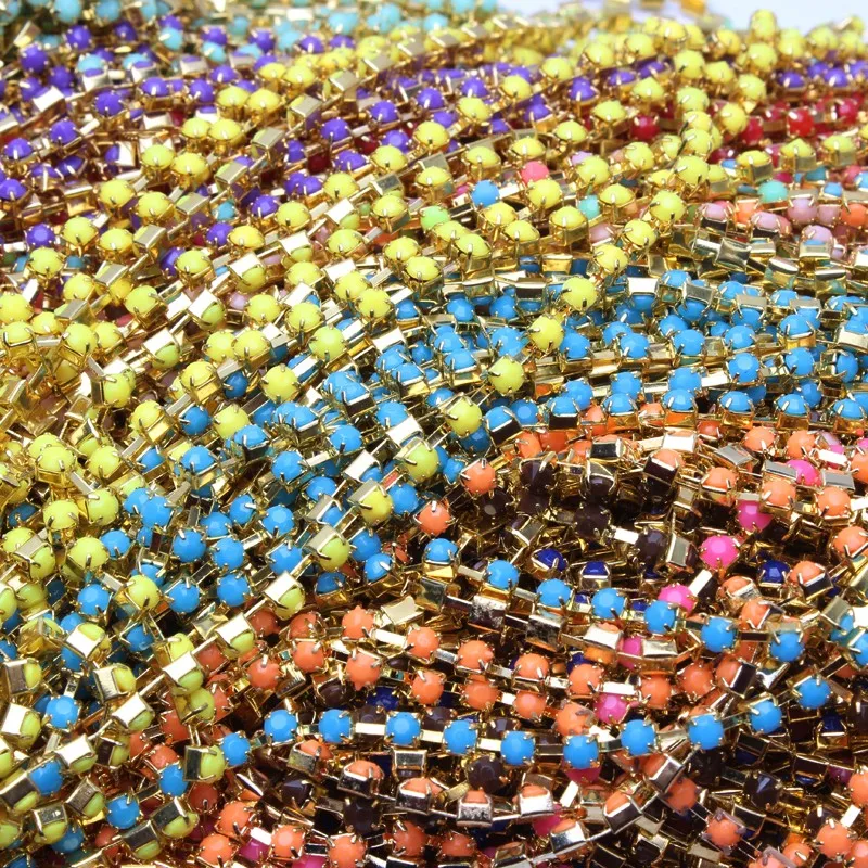 Hot sale Acrylic Rhinestone chain 17 Colors SS12/SS16/SS28 Gold Claw chains For DIY Sewing Clothes Accessories  free shipping