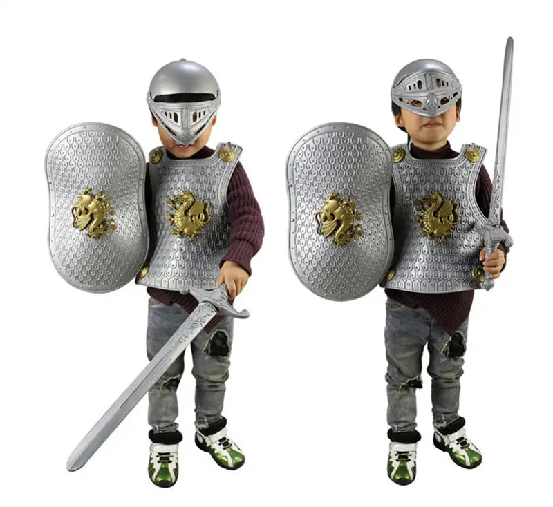 

Halloween Hero Knight/Gladiator warrior Armor+Shield+Sword+Helmet 4pcs/set Child Costume party Cosplay Dress-up Boy Play toy