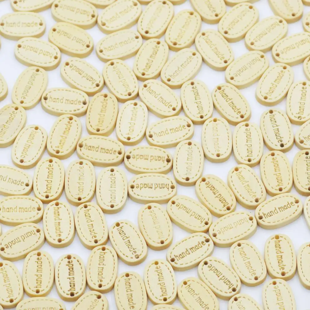 KALASO 50pcs Wood Handmade Label Tags Sewing Garment Embossing DIY Craft Supplies Hand Made Knitting Decor Accessories
