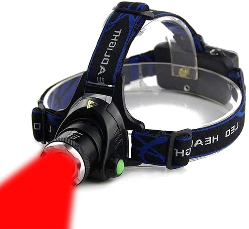 D2 Hunting 670nM Red Beam Light Headlamp Zoomable LED Headlight 3 Lighting Modes Water Resistant Running Camping Hiking Reading