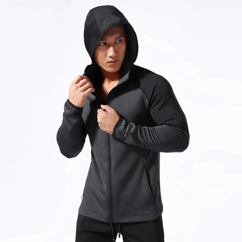 Hooded Fitness Sport Jacket Coat Men Quick Dry Running Jacket Zipper Hoody Sweatshirt Sportswear Gym Hoodies Training Clothing