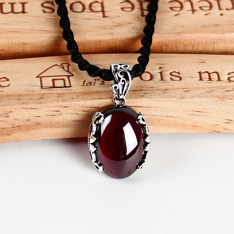 

ZHJIASHUN Vintage 100% 925 Sterling Silver Garnet Pendant For Women Natural Gemstones Ruby Retro Silver Necklace Pendant Jewelry