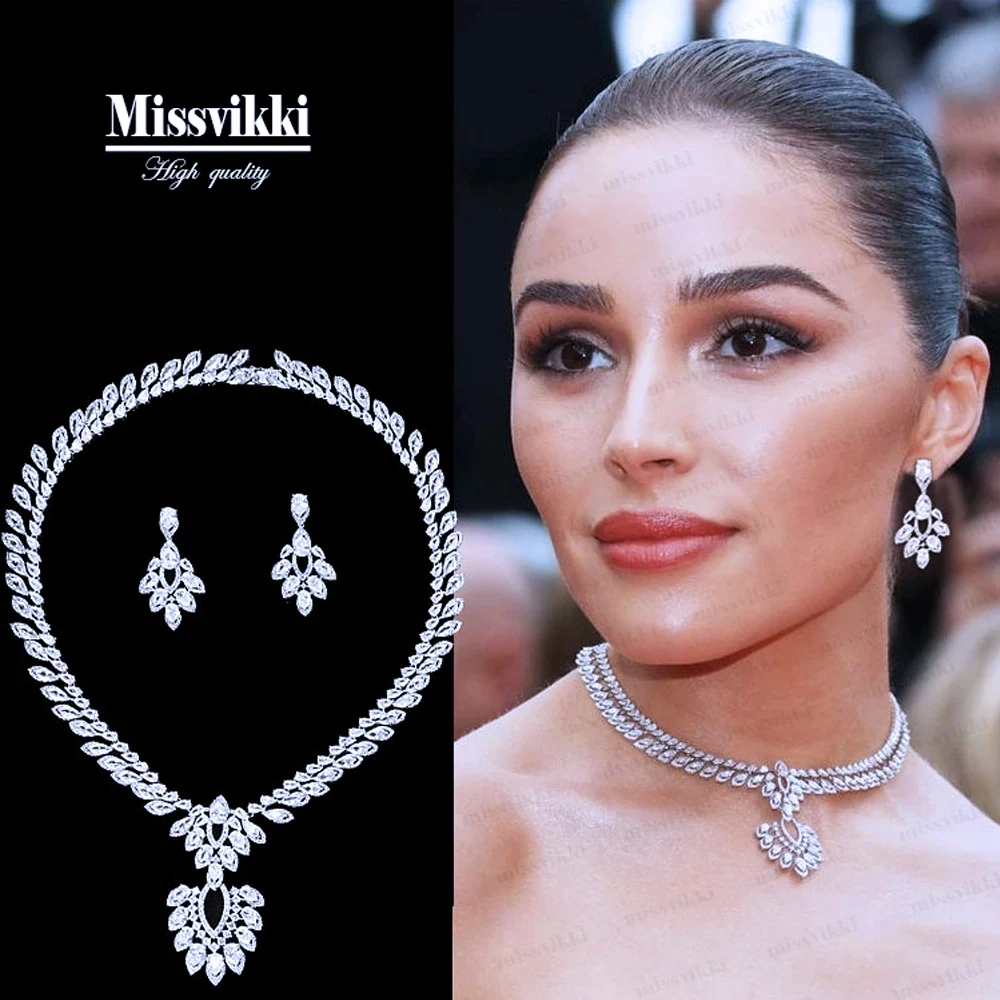 

missvikki Fashion Romantic Crystal Pendant Necklace Earrings Set for Women Girl Bridal Wedding Full Shiny CZ 2022 Romantic Gift