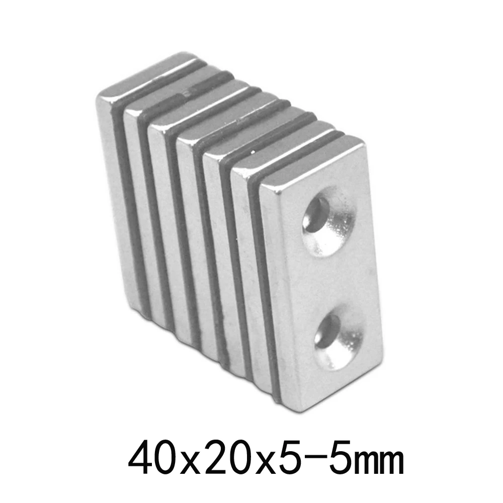 

Мощный Неодимовый магнит с двойным отверстием, 1 ~ 20 шт., 40x20x5, магнит NdFeB 40x20x5, редкоземельные магниты 40*20*5-5, 40*20*5