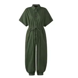 Summer Women Jumpsuit Solid Color Lapel Romper Leisure High Waist Elegant Jumpuits  Fashion Casual Jumpsuit Daily Wear