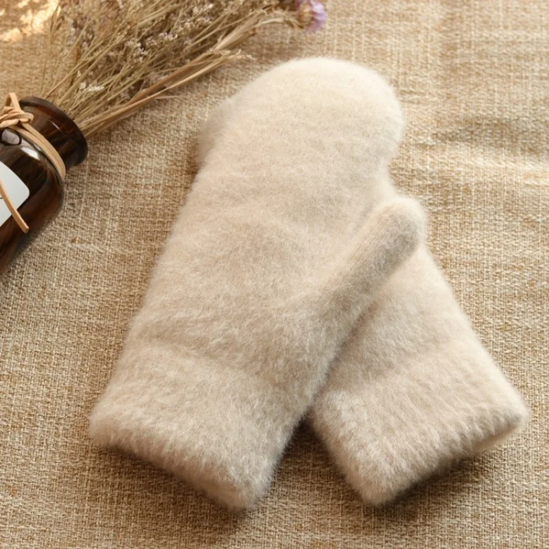 Women Winter Keep Warm Plus Cashmere Thicken Mink Fleece Solid Cute Lovely Outdoor Windproof Cycling Full Finger Mittens Gloves