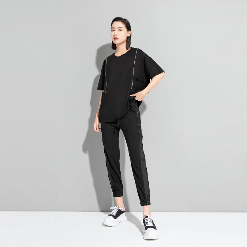 Ladies Short Sleeve T-Shirt Summer New Classic Dark Street Personality Zipper Decoration Loose Leisure Large Size Half Sleeve
