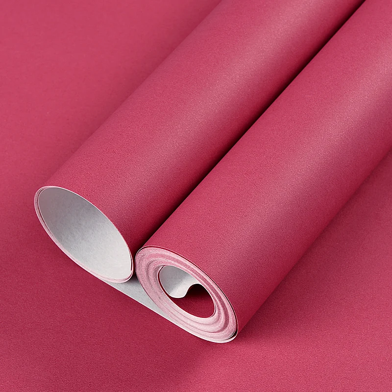 Modern Plain Solid Color Rose Red Wall Paper Non Woven Girls Room Living Room Bedroom Walls Papel Contact