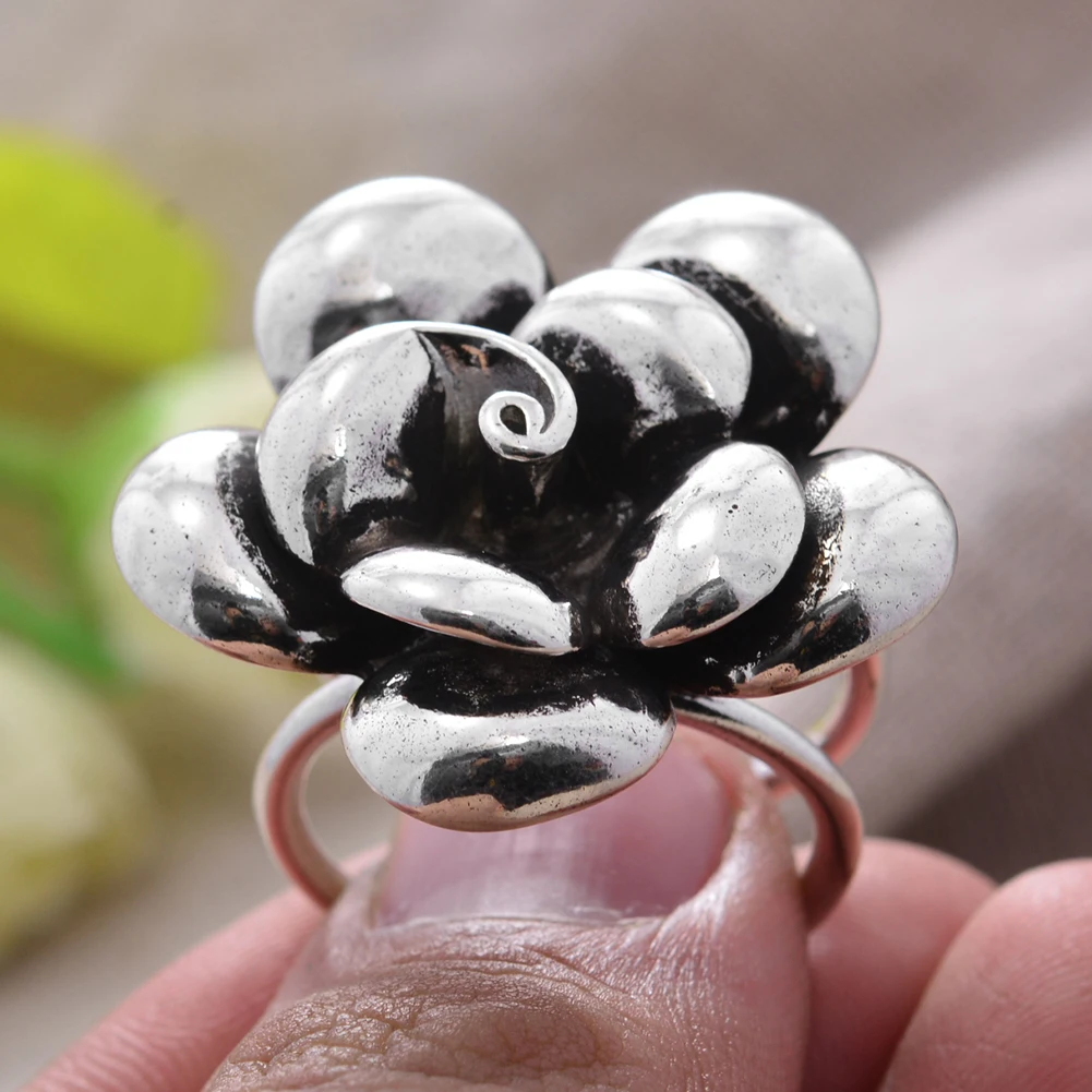 New Arrival Exaggerate Big Flower Thai Silver Ladies Party Ring Jewelry For Women Valentine's Day Gifts No Fade