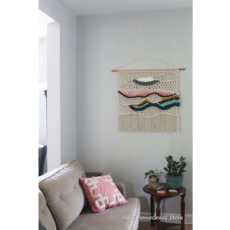 Colorful Hand Woven Tapestry Gorgeous Macrame Bohemian Chic Wall Hanging For Home Decoration Living Room Apartment Dorm 80*80CM