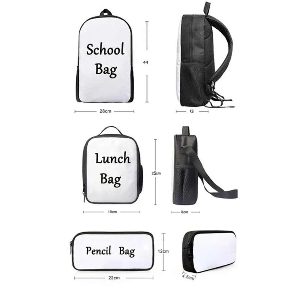 La escuela de moda bolsas 3 unids/set dragón fresco 3D impresión adolescente mochila para niños libro bolsa mochila bolso