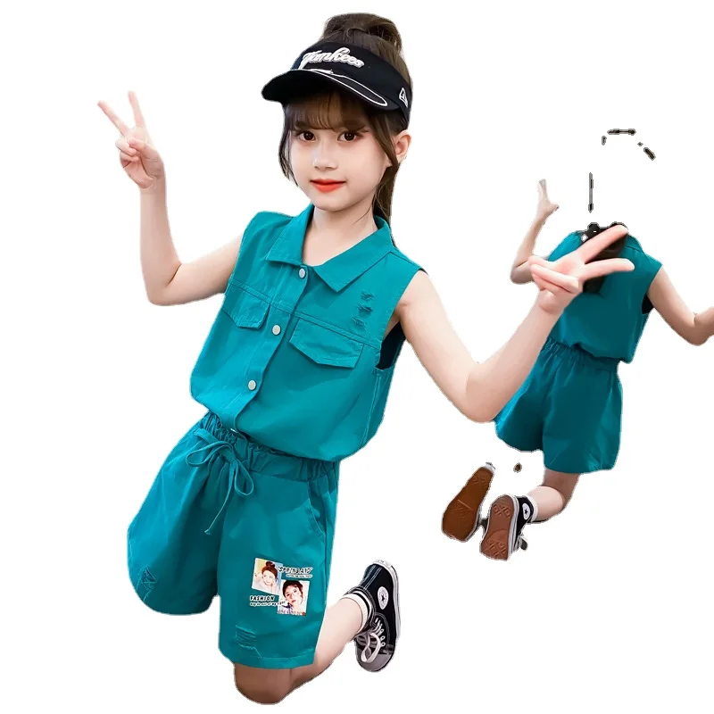 

New Summer Clothes Korean Leisure Vest +short Pant Set Wholesale Cotton Leisure Tide Sport Clothes Sets Tracksuits 4-12 Ages