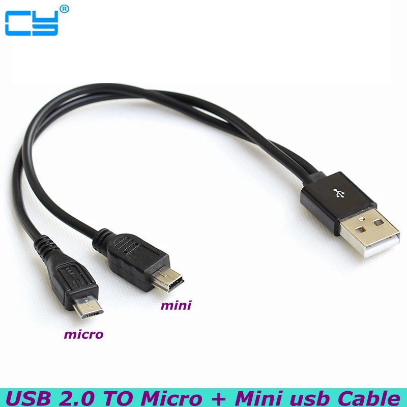 2 in 1 COMBO Mini-usb Micro USB and Micro USB 2.0 Micro-USB 5-pin connector Y cable 30cm 1ft for mobile phone mp3 mp4 cable