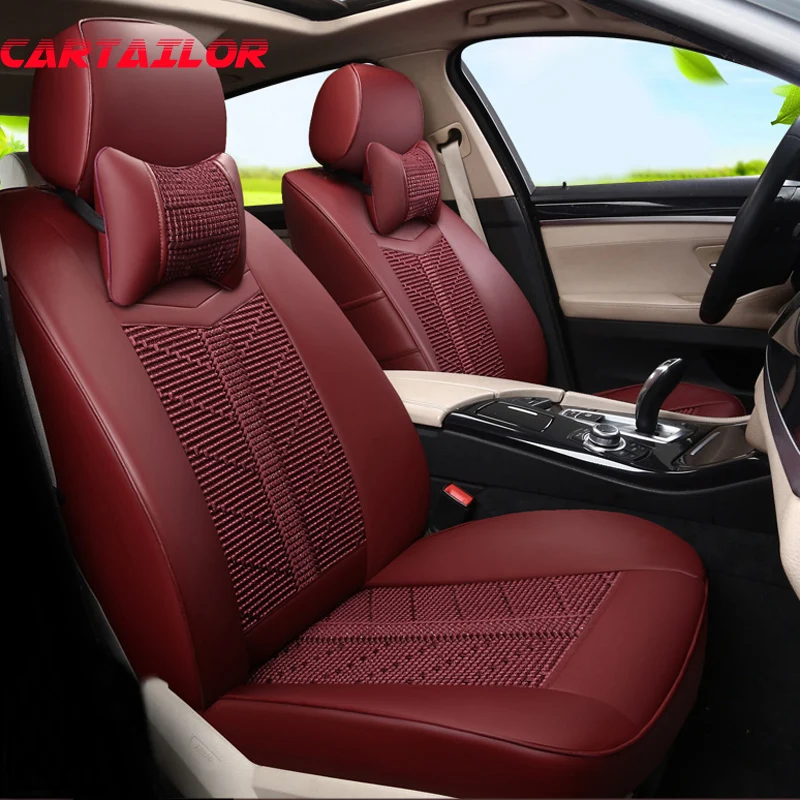 

CARTAILOR Car Seat Cover Set Custom Fit Seat Covers & Supports for Volvo C30 PU Leather Car Seats Ice Silk Interior Accessories