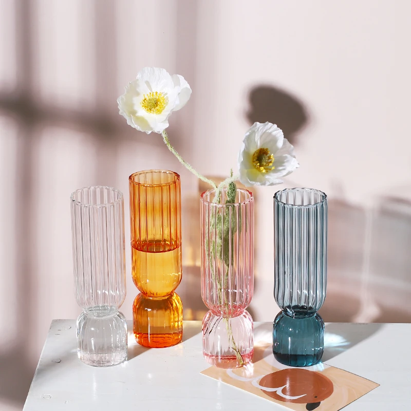 Nordic Vertical stripes Glass flower vase, home decor Transparent hydroponic container, vaso decorativo jarrones terrario plant