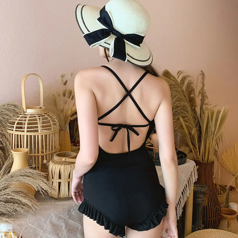 Cover-up Women Black Sexy Style Swimwear Slim Holiday Ladies Ins Summer New Sleeveless Simple Hollow Out Backless Design College