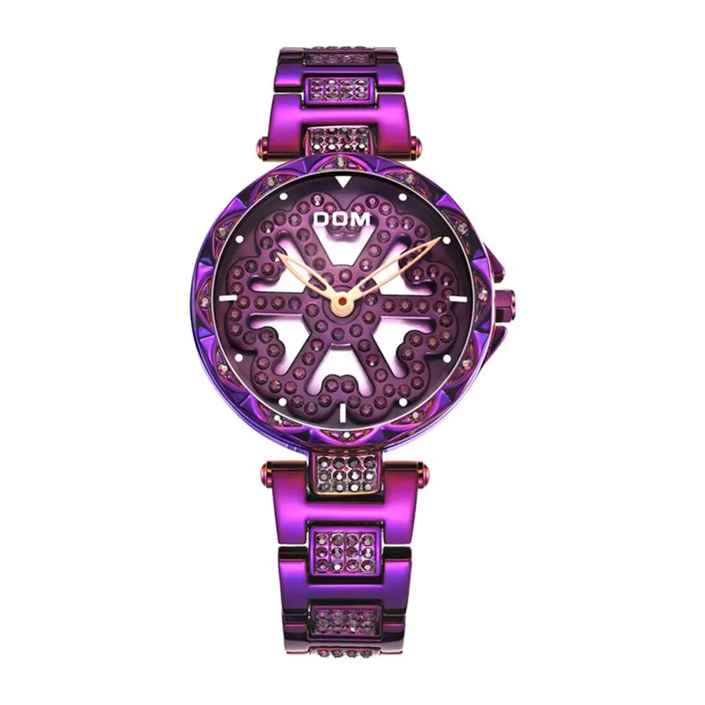 DOM Brand Luxury Women Quartz Watches Diamond Fashion Casual Female Wristwatch Waterproof Purple Watch Reloj Mujer G-1258GK-6MX