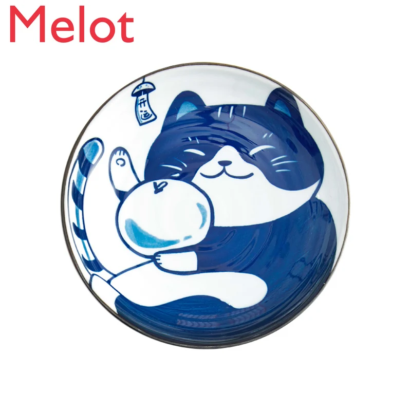 

Hand-Painted Cute Cat Bowl and Dish for One Person Set Household Plate Ceramic Bowl and Chopsticks Tableware