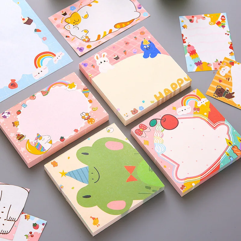 Korea Creative Stationery Cute Cartoon Animal Sticky Notes Tearable Memo Pad Message Office Simple Plan Label Paper Kawaii Decor