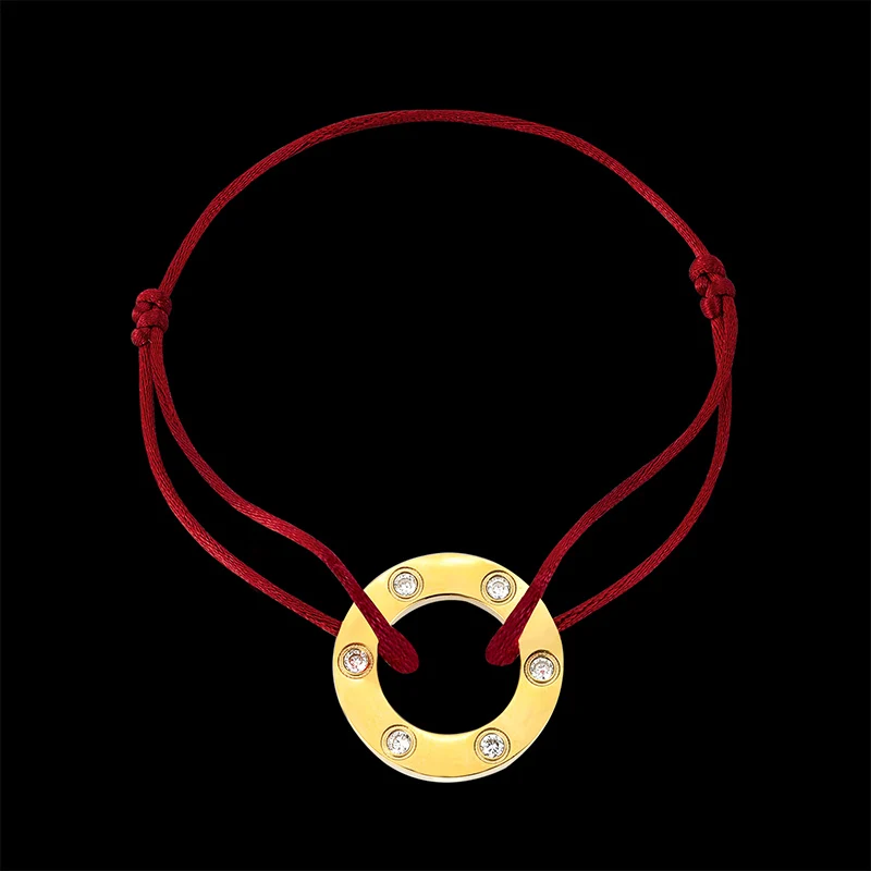 Lanruisha brand Simple stainless steel round inlaid zirconium lovely bracelet classic self-woven red rope party unisex jewelry