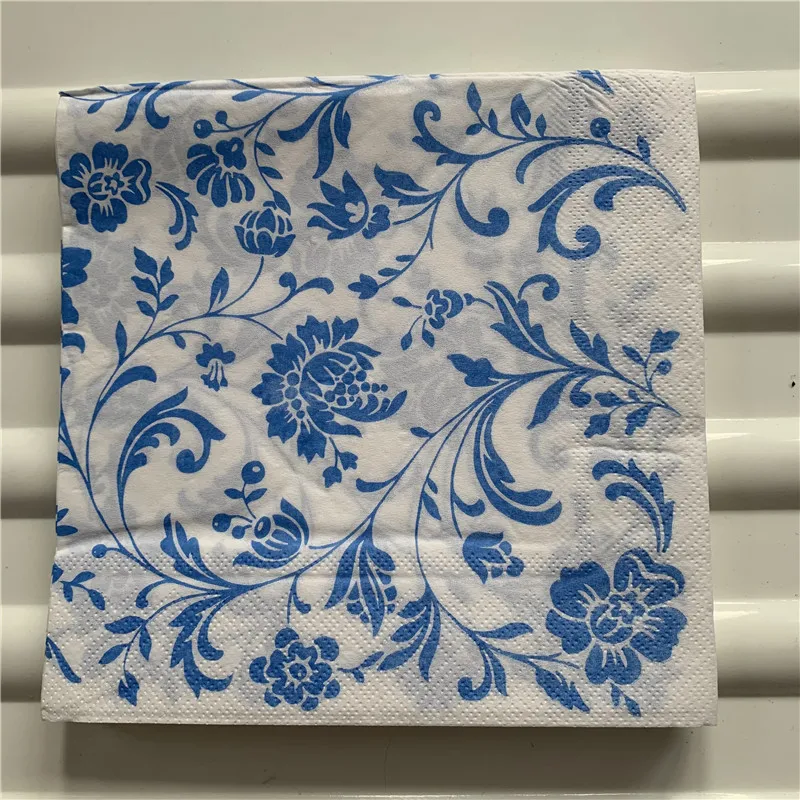 Decoupage Vintage Napkin paper wedding birthday party elegant tissue blue flower pattern handkerchief beautiful table decor 20