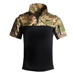 Outdoor Short Sleeve Polo Shirt CP Desert Camouflage Army Tactical Military Uniform Absorb Sweat Hunting Men Combat Army Suit