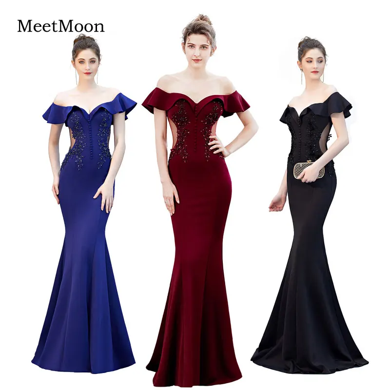 MeetMoon 2020 New Stylish Burgundy Off Shoulder Mermaid Evening Dress Long Formal Party  Prom Gown Robe De Soire