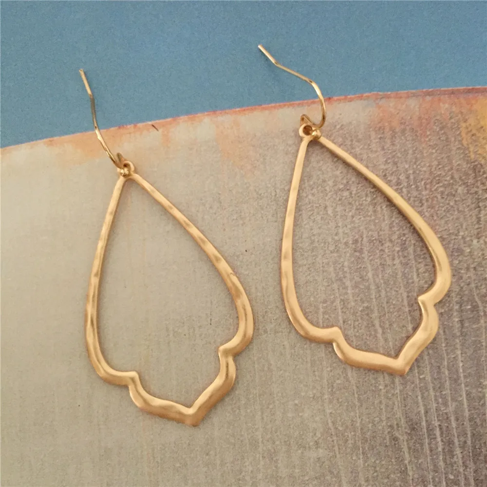 Gold Silver Two-Tone Hollow Teardrop Petal Dangle Earrings Wavy Double Edge Open Frame Long Hook Earrings for Women