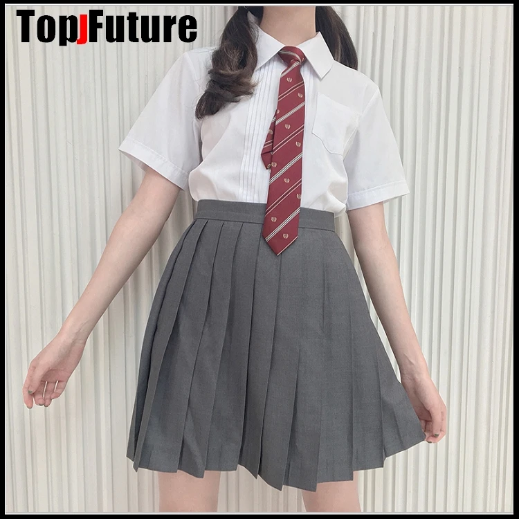 Girl's Japanese  long sleeve  High Waist  grey Pleated Skirt set Women  JK School Uniform Students Cloths LOLITA cosplay suits