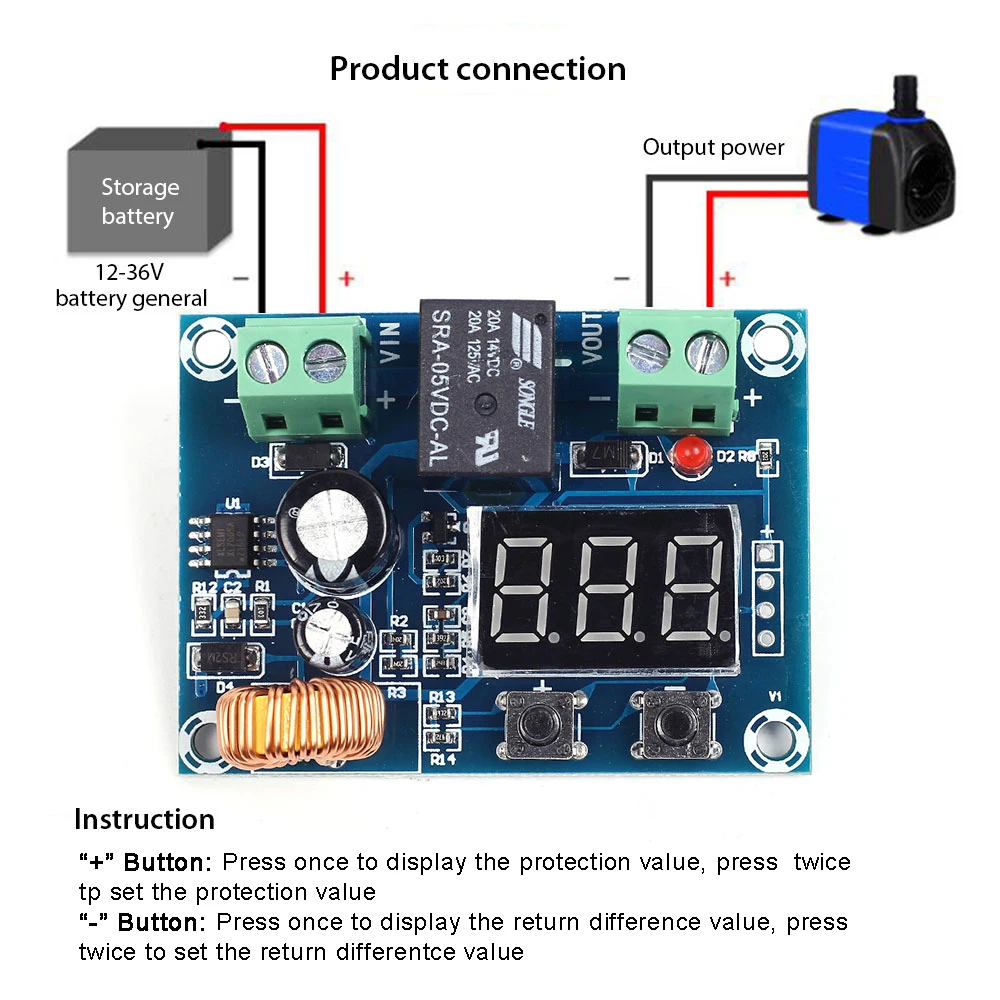 Lithium Battery Charge Discharge Controller Undervoltage Protect 12V 24V 48V 10A 30A LED Display Low Voltage Disconnect Cut Off