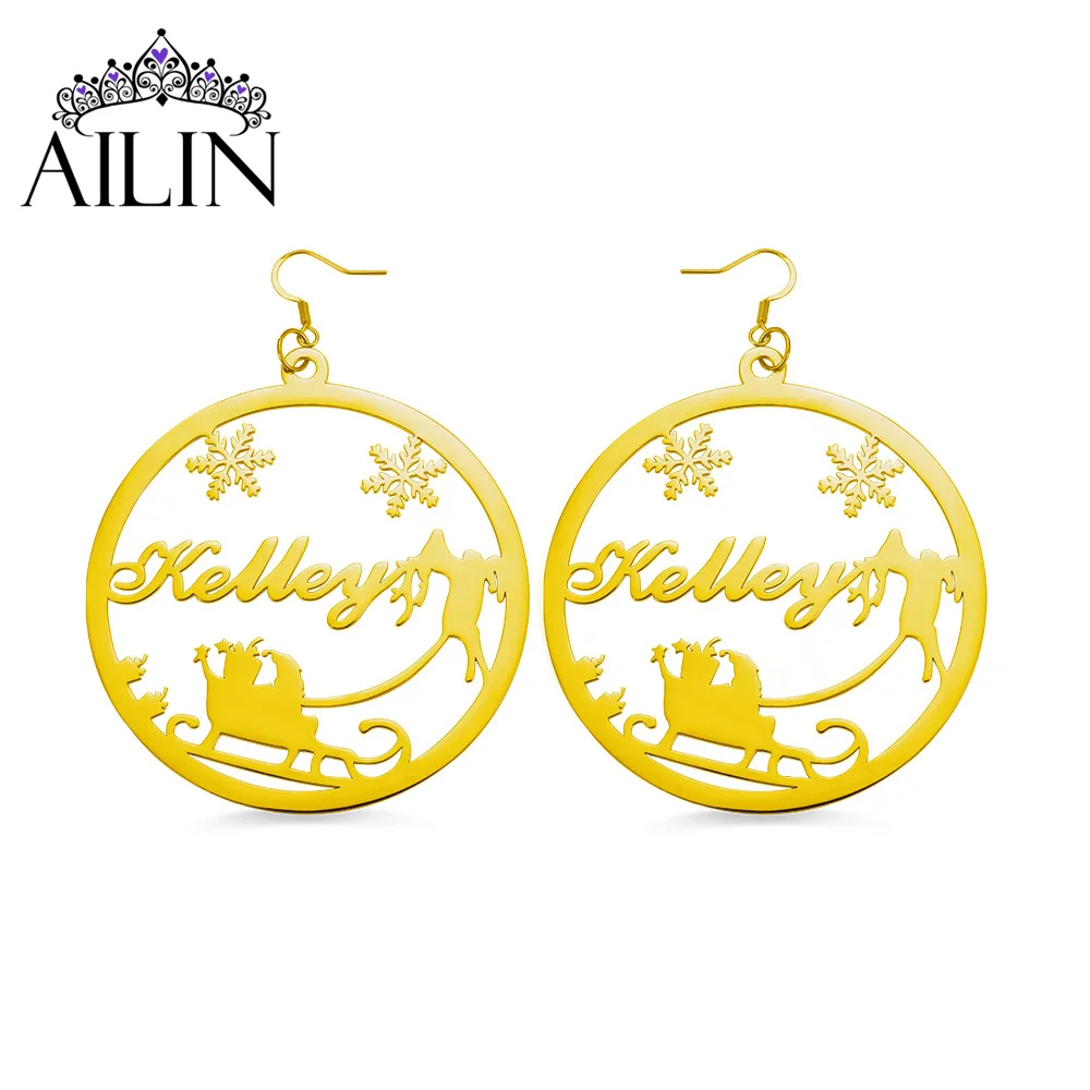 

AILIN Christmas Custom Earrings With Name Gifts For Women Big Stainless Steel Gold Color Personalized Hoop Fashion Jewelry 2020