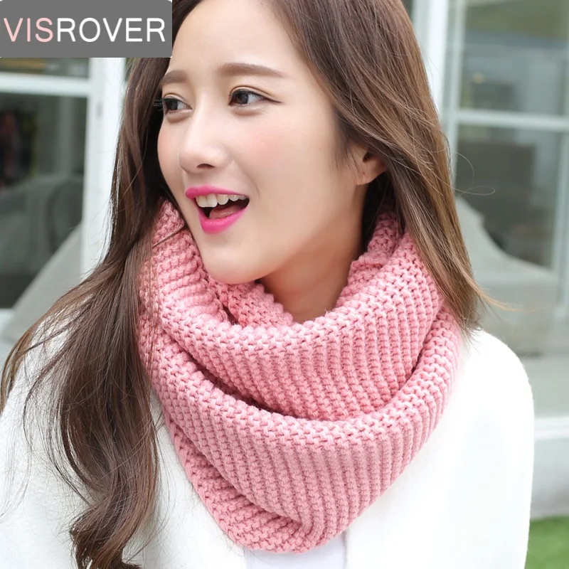 VISROVER Color Scarves Women Winter Knitted Lic Scarf Warm Infinity Snood Ladies Ring Loop Scarf Fashion Unisex Circle Neckchief