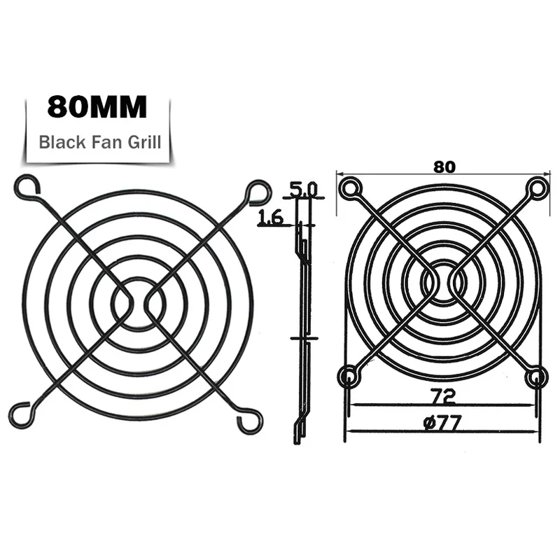 Imagem -06 - Grelhadores 80 mm x 80 mm Preto Fio de Metal Dedo Guarda para Cpu Ventilador dc Ventilador Grill Guarda Protetor Niquelado 100 Peças 80 mm fã