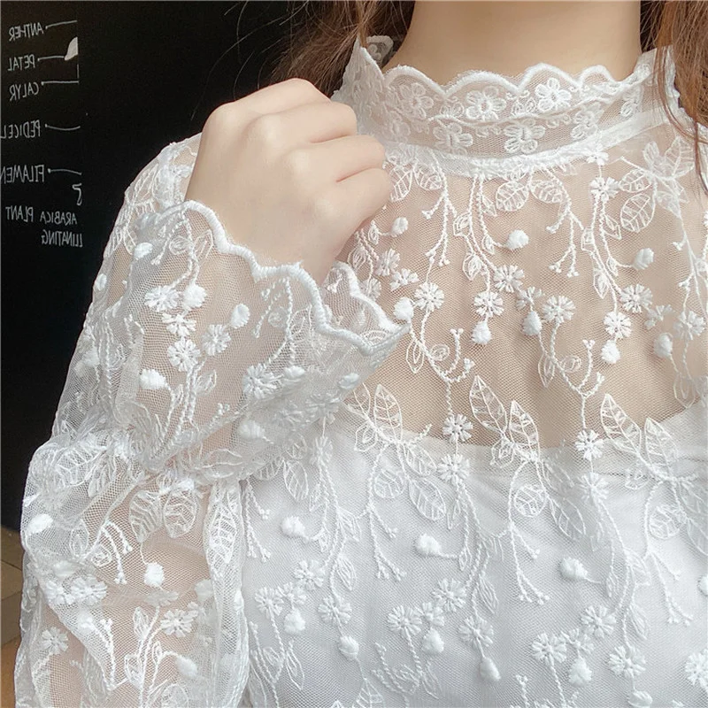 T-shirts Women Floral Mesh Summer Sexy Sheer Tops Trendy Sweet Korean Style Lace Streetwear Female College Retro Soft Hot Sale