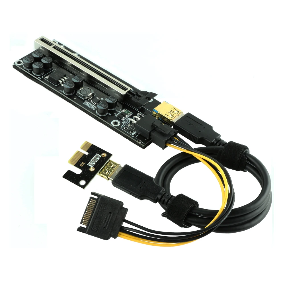 Плата адаптера PCI-E Riser Express 6x Ubit V009S-PLUS 6 Pin Sata 1X на 16X PCI Удлинительный Кабель USB3.0 Power GPU графика для майнинга