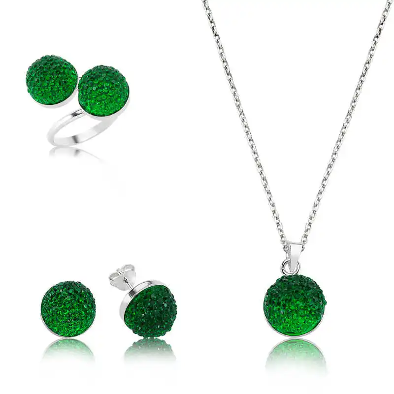 Silver Green Crystal Women 'S Set