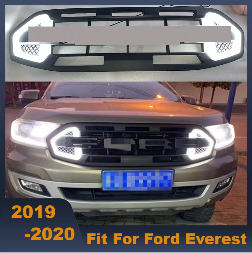 High Quality ABS Front Middle Grille Racing Grills Front Bumper Grill With LED Lights For Ford Everest 2019