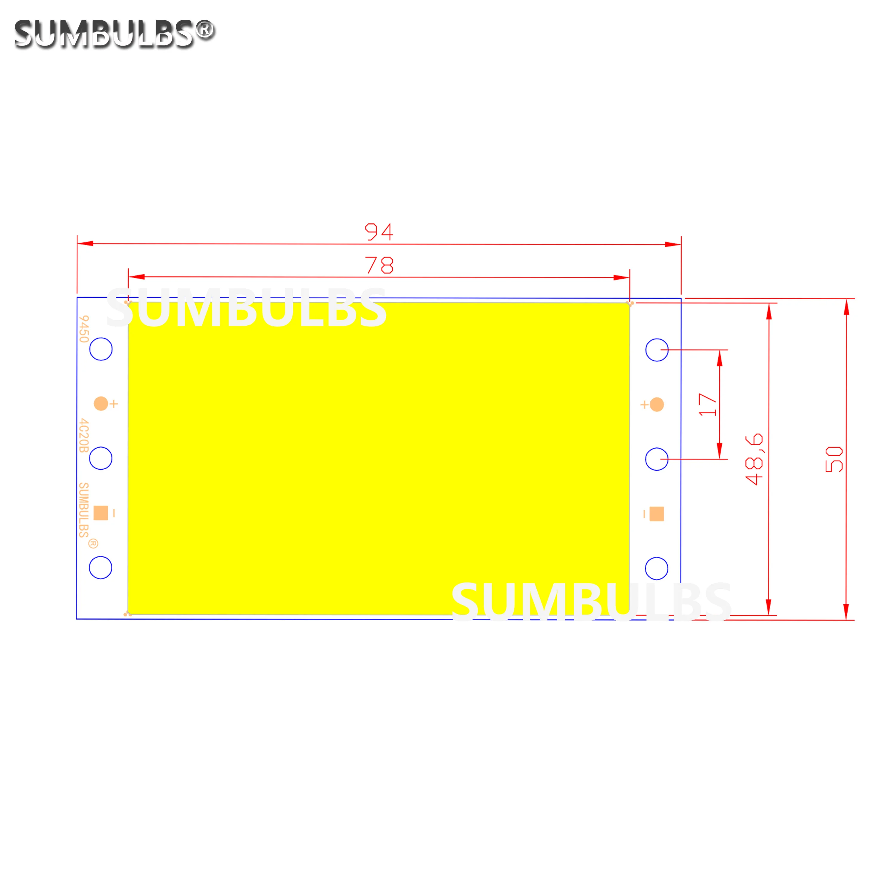 SUMBULBS-Panel de fuente de luz COB, lámpara de matriz de tira LED para bricolaje, diodo emisor de iluminación para el hogar, CC de 12V, 16W, 94x50mm