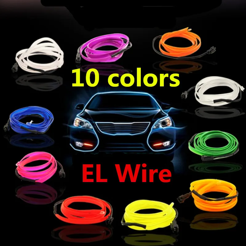 EL Wire With Cigarette Lighter Flexible Neon Lamp Glow Rope Tube Cable LED Strip Light For Car Decoration With 6mm Sewing Edge