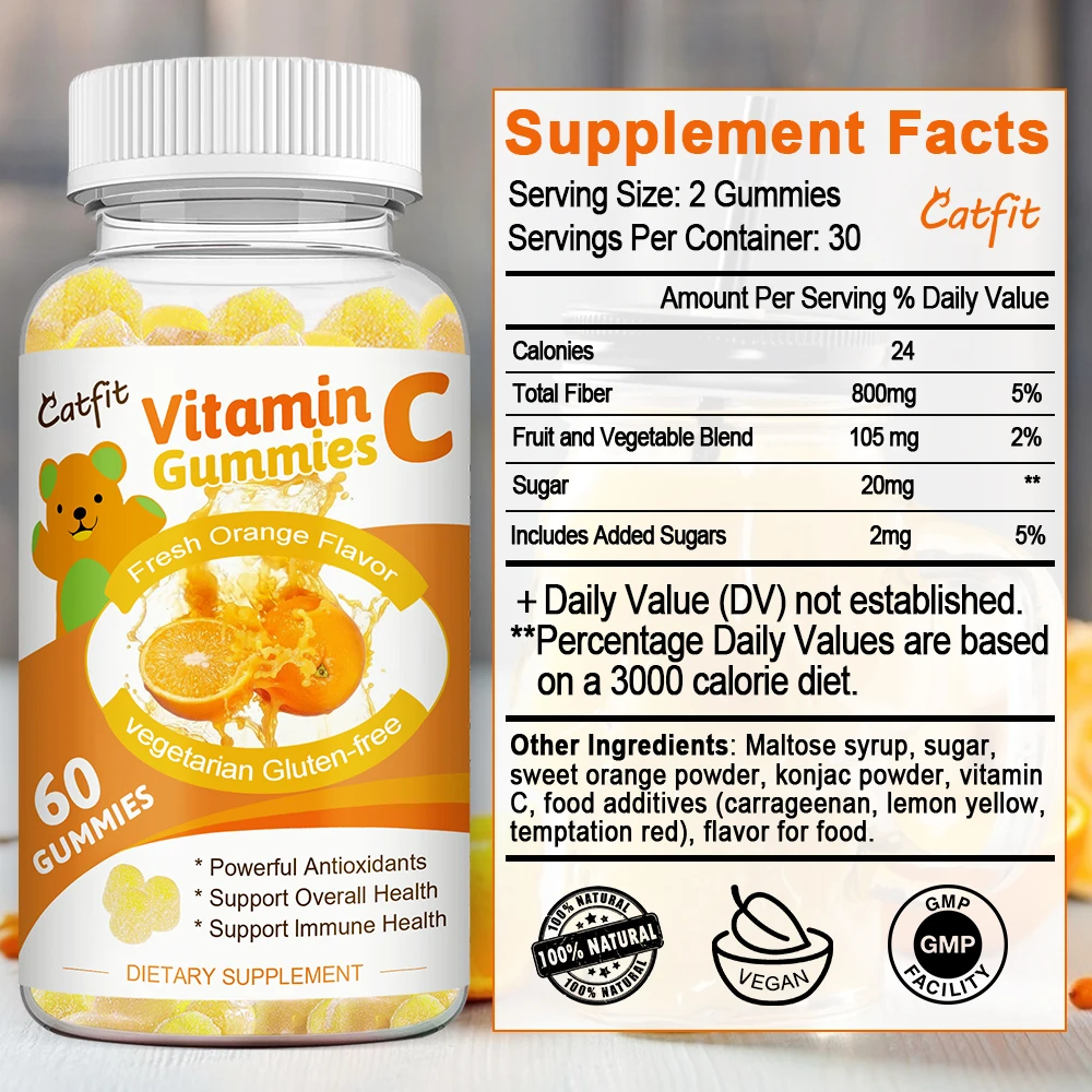 Catfit sladké oranžová vitamín C gummies VC výživa příloha denně občerstvení drsný kůže péče jídlo